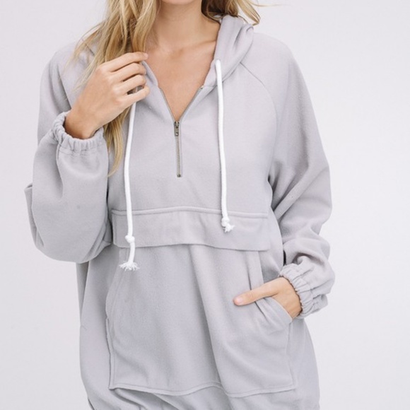 NWT Light Gray Felt Quarter Zip Hoodie - Picture 6 of 7